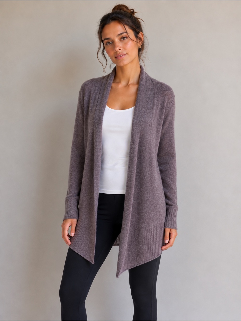 Nicole Miller Open-Front Cardigan in Dusty Mauve